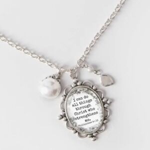 Plunder Design Neclace  All Things Through Christ Statement Pendant